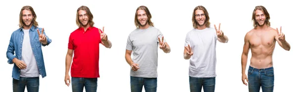 Collage Joven Guapo Con Mirada Casual Sobre Fondo Blanco Aislado — Foto de Stock