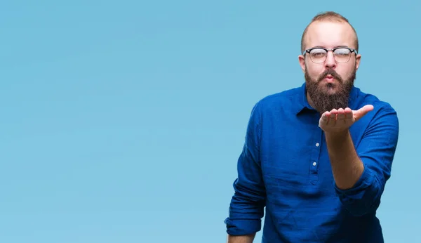 Jovem Caucasiano Hipster Homem Usando Óculos Sobre Fundo Isolado Olhando — Fotografia de Stock