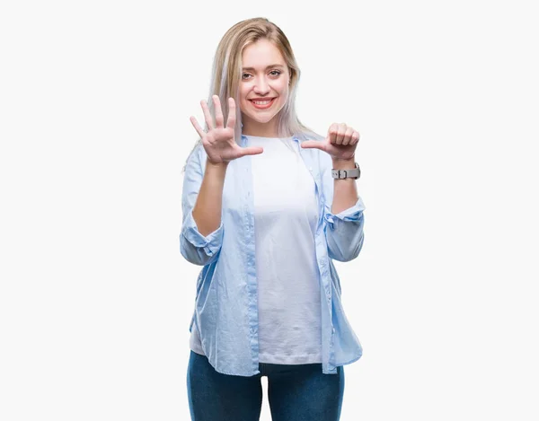 Junge Blonde Frau Über Isoliertem Hintergrund Die Mit Finger Nummer — Stockfoto
