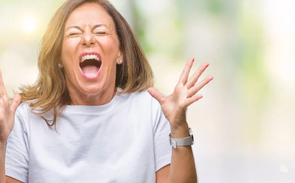 Middelbare Leeftijd Senior Latino Vrouw Geïsoleerde Achtergrond Vieren Gekke Gekke — Stockfoto