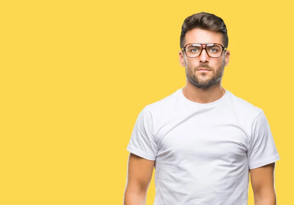 Young Handsome Man Wearing Glasses Isolated Background Serious Expression Face — Stock Photo, Image
