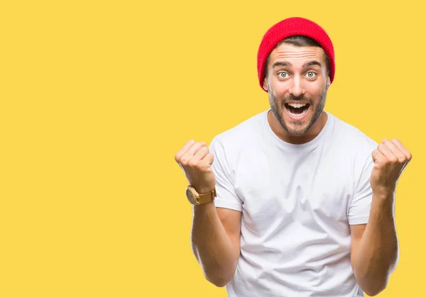 Young Handsome Man Isolated Background Celebrating Surprised Amazed Success Arms — Stock Photo, Image