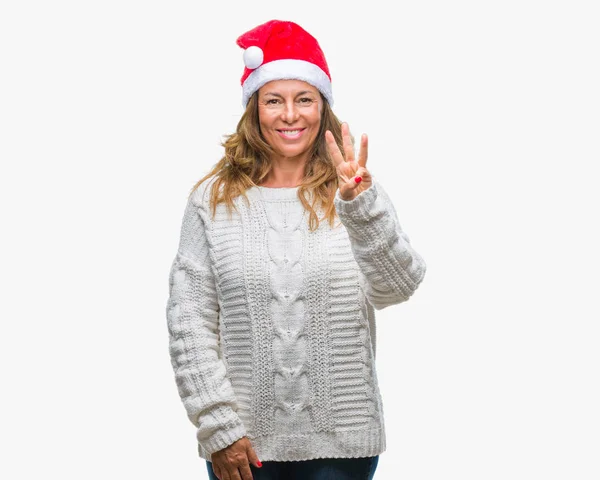 Middle Age Senior Hispanic Woman Wearing Christmas Hat Isolated Background — Stock Photo, Image