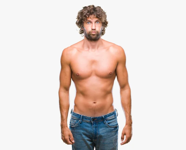 Knappe Spaanse Model Man Sexy Shirtless Geïsoleerde Achtergrond Puffend Wangen — Stockfoto