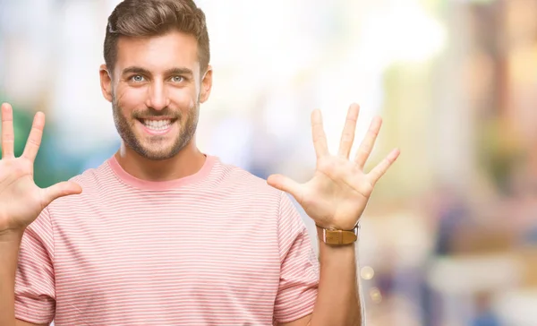 Junger Gutaussehender Mann Über Isoliertem Hintergrund Der Mit Finger Nummer — Stockfoto