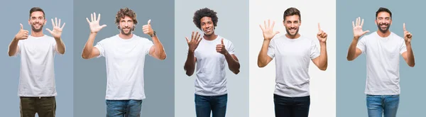 Kolaj Yakışıklı Spanyol Gurup Hint Arap Erkekler Gösterilen Parmakları Ile — Stok fotoğraf