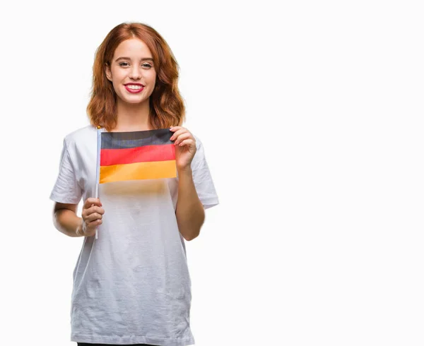 Joven Hermosa Mujer Sosteniendo Bandera Alemania Sobre Fondo Aislado Con —  Fotos de Stock