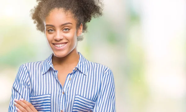 Joven Mujer Afroamericana Sobre Fondo Aislado Cara Feliz Sonriendo Con — Foto de Stock