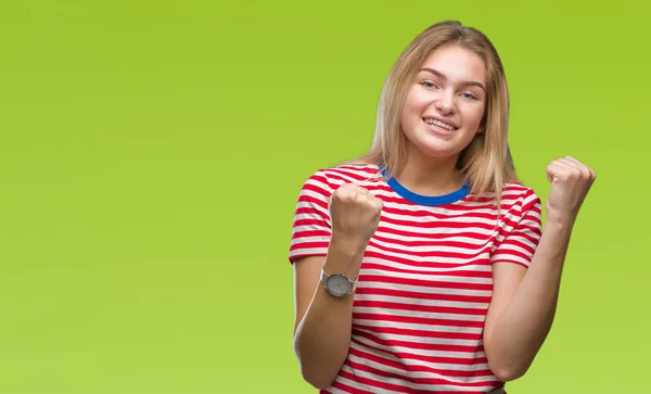 Mujer Caucásica Joven Sobre Fondo Aislado Muy Feliz Emocionado Haciendo —  Fotos de Stock