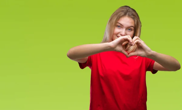 Giovane Donna Caucasica Sfondo Isolato Sorridente Amore Mostrando Simbolo Del — Foto Stock