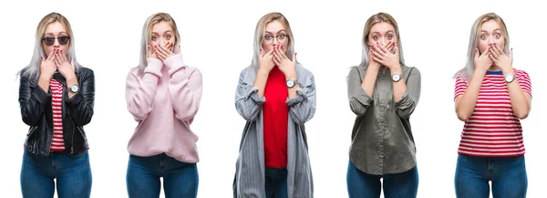 Collage Vacker Blond Ung Kvinna Över Isolerade Bakgrund Chockad Som — Stockfoto