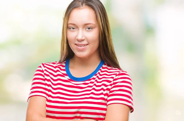 Mulher Bonita Caucasiana Jovem Sobre Fundo Isolado Rosto Feliz Sorrindo — Fotografia de Stock