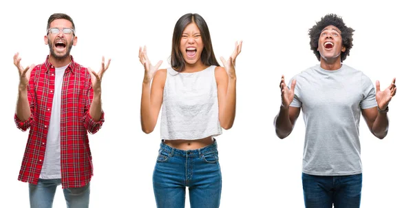 Collage Van Groep Chinese Spaanse Afrikaanse Amerikaanse Mensen Geïsoleerde Achtergrond — Stockfoto