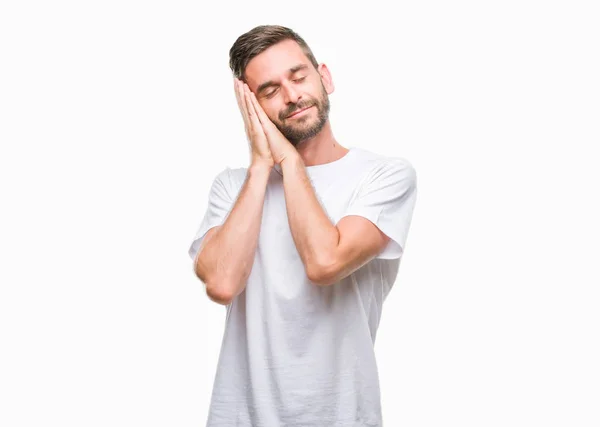 Joven Hombre Guapo Sobre Fondo Aislado Durmiendo Cansado Soñando Posando — Foto de Stock