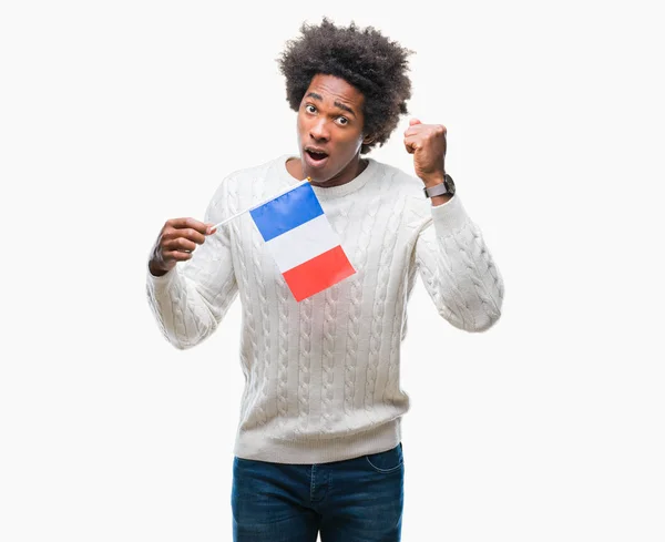 Afro Americano Bandeira França Sobre Fundo Isolado Irritado Frustrado Gritando — Fotografia de Stock