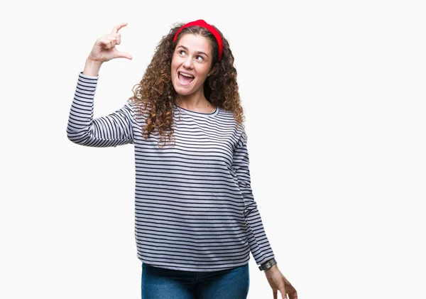 Beautiful Brunette Curly Hair Young Girl Wearing Stripes Sweater Isolated — Stock Photo, Image