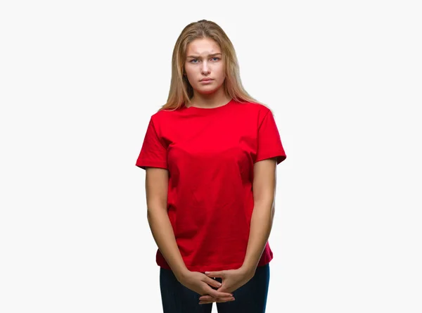 Young Caucasian Woman Isolated Background Skeptic Nervous Frowning Upset Because — Stock Photo, Image