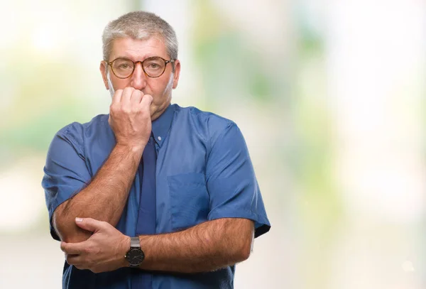 Bello Uomo Affari Anziano Sfondo Isolato Cercando Stressato Nervoso Con — Foto Stock