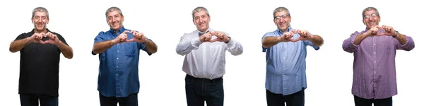 Colagem Homem Hoary Sênior Sobre Branco Isolado Backgroud Sorrindo Amor — Fotografia de Stock