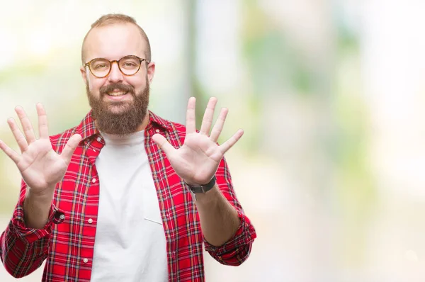 Jeune Homme Hipster Caucasien Portant Des Lunettes Sur Fond Isolé — Photo