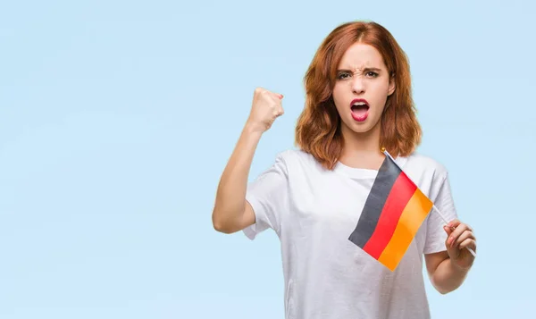 Almanya Genç Güzel Kadın Holding Bayrak Izole Üzerinden Öfke Çılgın — Stok fotoğraf