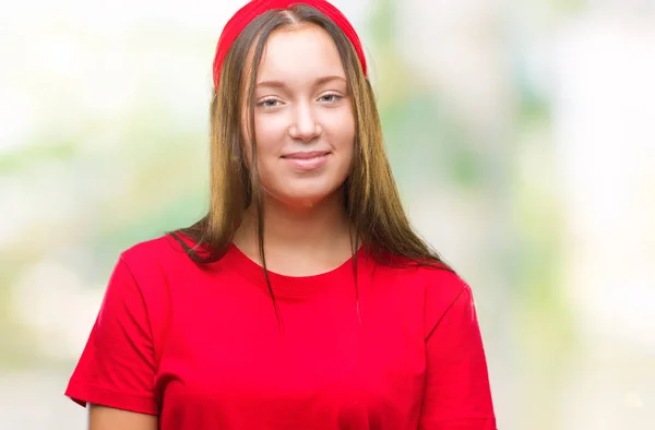 Junge Kaukasische Schöne Frau Über Isoliertem Hintergrund Mit Einem Fröhlichen — Stockfoto