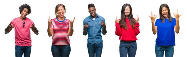 Composição Afro Americanos Hispânicos Chineses Grupo Pessoas Sobre Fundo Branco — Fotografia de Stock