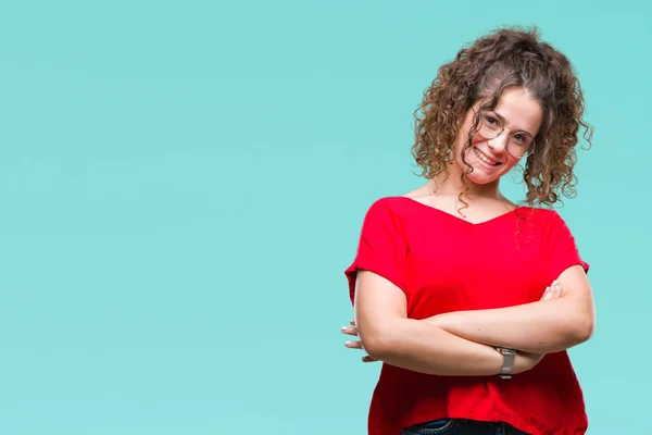 Mooie Brunette Krullend Haar Jong Meisje Met Bril Geïsoleerd Achtergrond — Stockfoto