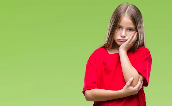 Jovem Menina Bonita Sobre Fundo Isolado Pensando Parecendo Cansado Entediado — Fotografia de Stock