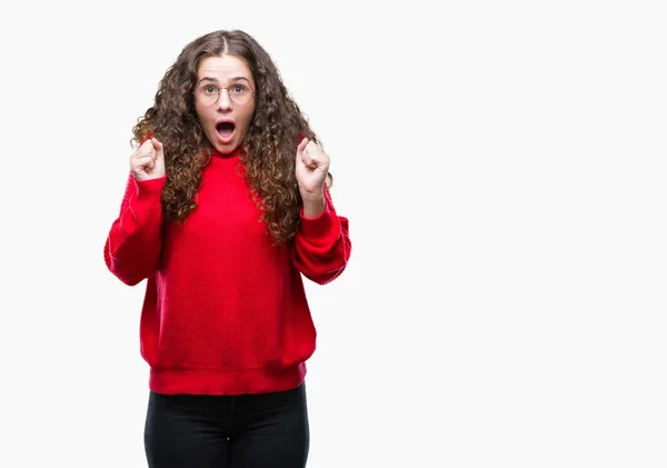 Mooie Brunette Krullend Haar Jong Meisje Dragen Van Bril Winter — Stockfoto