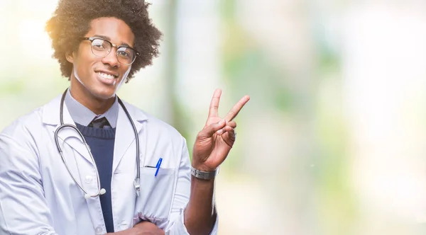 Afro American Doctor Man Isolated Background Smiling Happy Face Winking — Stock Photo, Image