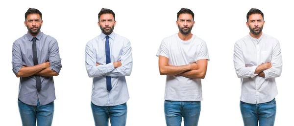 Collage Giovane Uomo Che Indossa Look Casual Sopra Bianco Isolato — Foto Stock