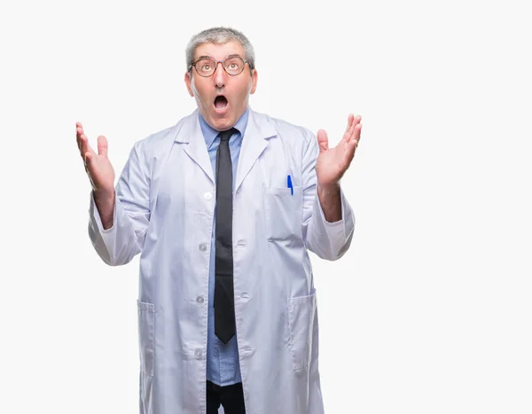 Handsome Senior Doctor Scientist Professional Man Wearing White Coat Isolated — Stock Photo, Image