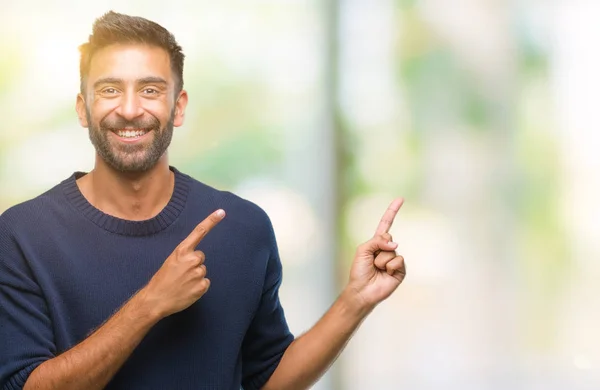 Adult Hispanic Man Isolated Background Smiling Looking Camera Pointing Two — Stock Photo, Image