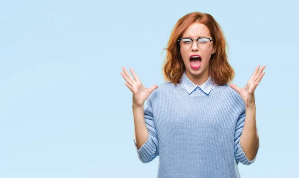 Junge Schöne Frau Mit Isoliertem Hintergrund Winterpullover Die Verrückt Und — Stockfoto