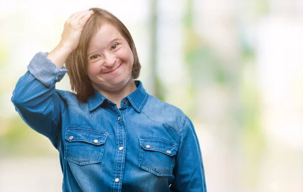 Junge Erwachsene Frau Mit Syndrom Über Isolierten Hintergrund Verwirren Und — Stockfoto