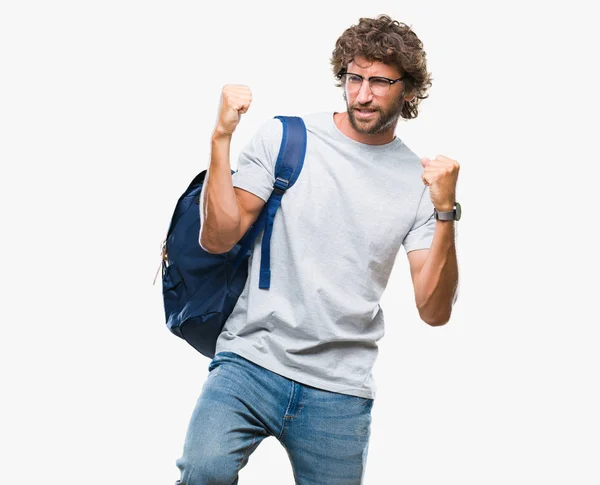 Handsome Hispanic Student Man Wearing Backpack Glasses Isolated Background Very — Stock Photo, Image