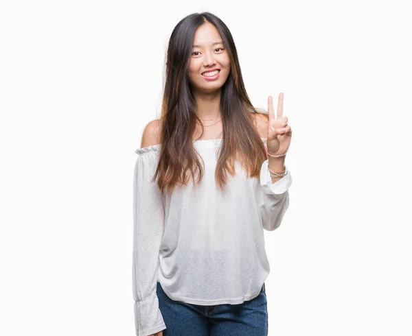 Junge Asiatische Frau Über Isoliertem Hintergrund Die Mit Fingern Nummer — Stockfoto
