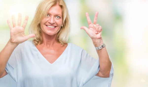 Middle Age Blonde Business Woman Isolated Background Showing Pointing Fingers — Stock Photo, Image