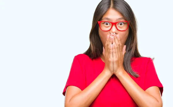 Junge Asiatische Frau Mit Brille Über Isoliertem Hintergrund Schockiert Mund — Stockfoto