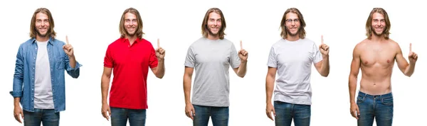 Collage Eines Gutaussehenden Jungen Mannes Lässigen Look Über Weißem Isoliertem — Stockfoto