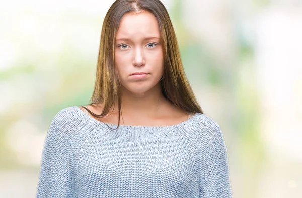 Young Beautiful Caucasian Woman Wearing Winter Sweater Isolated Background Depressed — Stock Photo, Image
