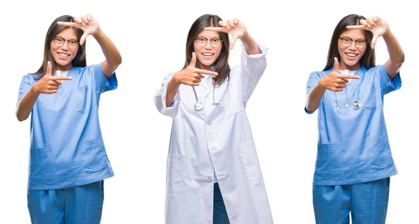 Koláž Asijských Mladý Chirurg Lékař Nebo Zdravotní Sestra Ženy Stojící — Stock fotografie
