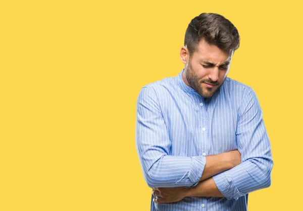 Joven Hombre Guapo Sobre Fondo Aislado Con Mano Estómago Porque —  Fotos de Stock