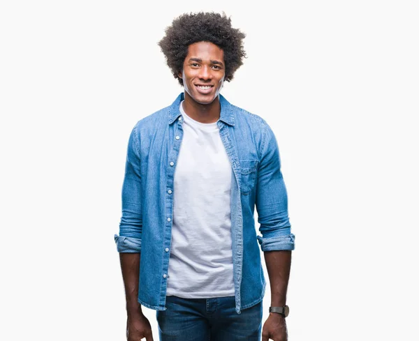 Afro Amerikansk Man Över Isolerade Bakgrund Med Glad Och Cool — Stockfoto