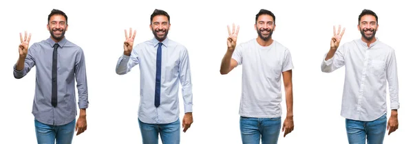 Collage Ung Man Bär Casual Look Över Vita Isolerade Backgroud — Stockfoto