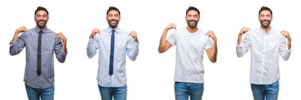 Collage Van Jonge Man Dragen Casual Look Witte Geïsoleerde Achtergrondgeluid — Stockfoto