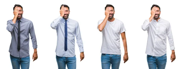Collage Ung Man Bär Casual Look Över Vita Isolerade Backgroud — Stockfoto