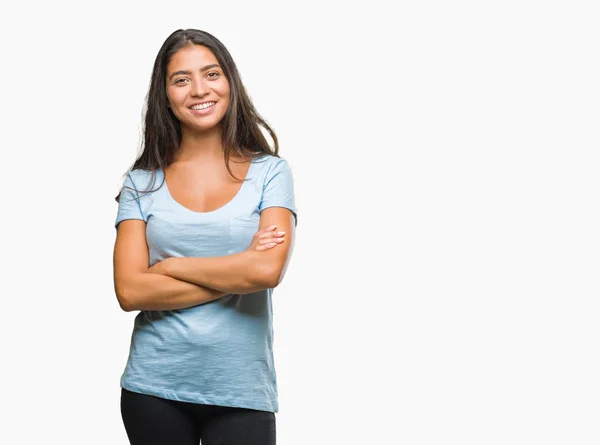 Jovem Bela Mulher Árabe Sobre Fundo Isolado Rosto Feliz Sorrindo — Fotografia de Stock