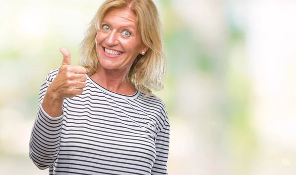 Middle Age Blonde Woman Isolated Background Doing Happy Thumbs Gesture — Stock Photo, Image